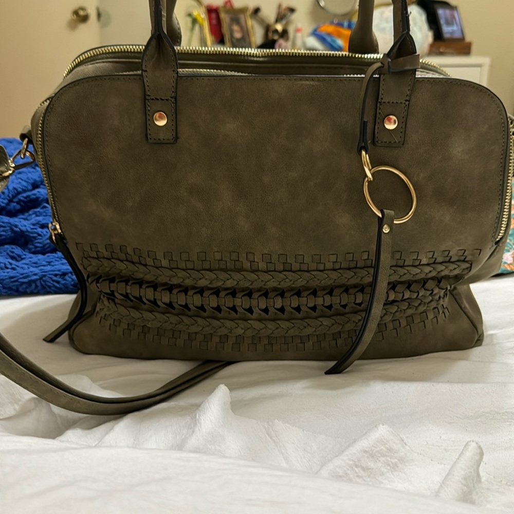 Suede olive green handbag